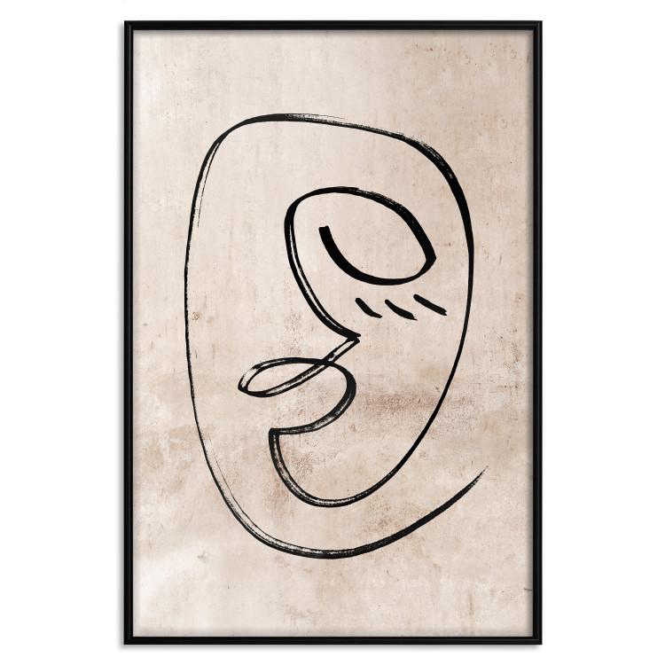 Poster Dreamy Grimace - abstract black line art of a face on a beige background