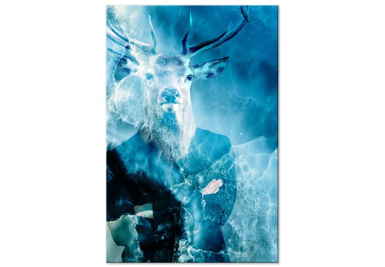Canvas Print Man with the deer's head - abstraction on a blue water background
