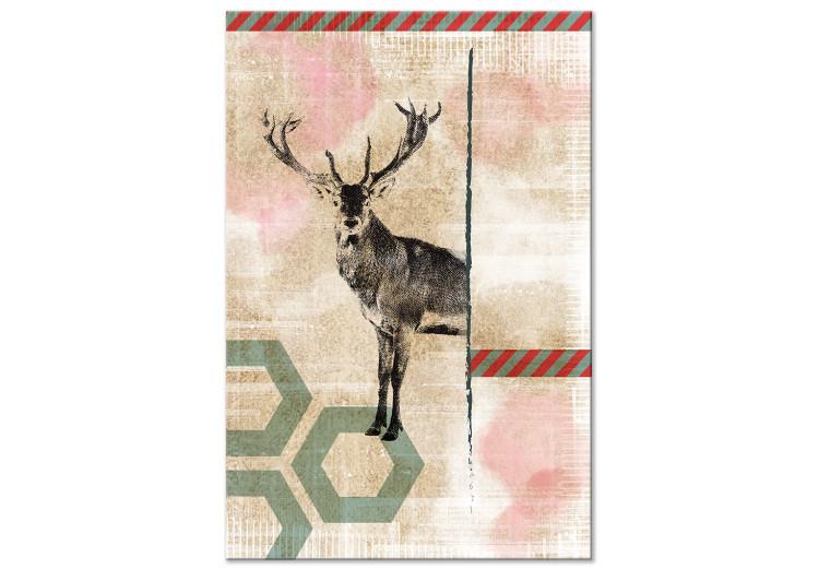 Canvas Print Lonely deer - abstraction with black-white deer on coloured background