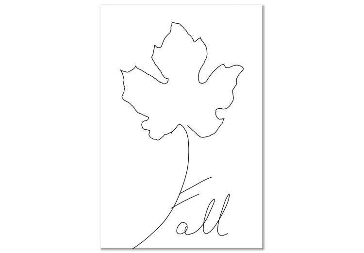 Canvas Print Linear leaf - minimalistic line art style graphic with inscription