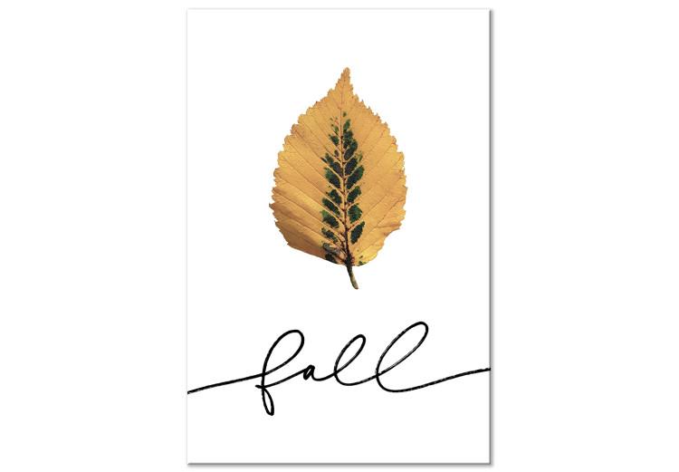 Canvas Print Falling leaf - minimalistic, autumn graphic with inscription
