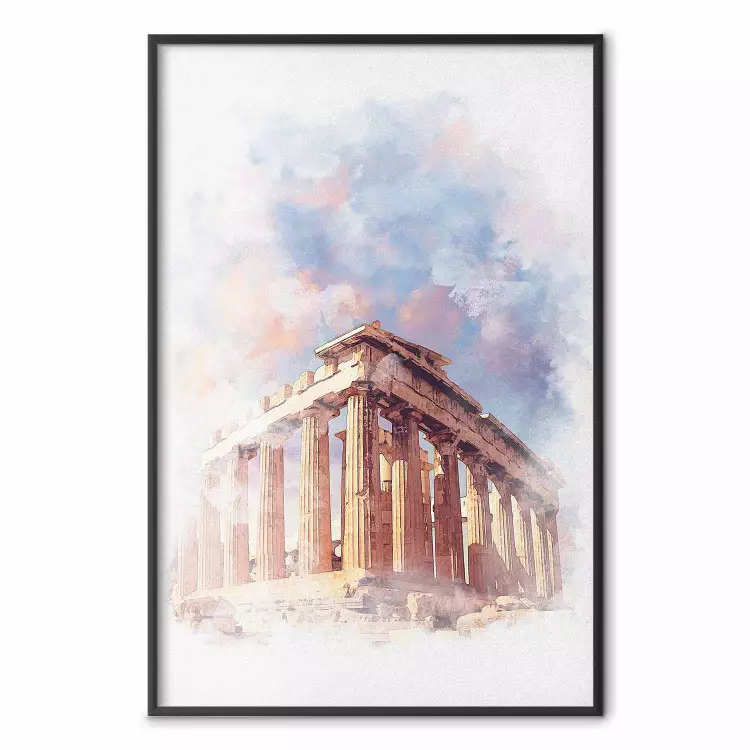 Painted Parthenon - historic building in Athens in watercolor motif