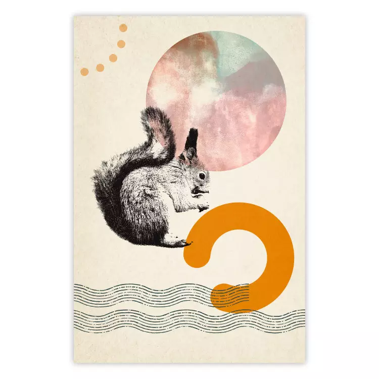 Poster Little Fox - animal among colorful abstract figures
