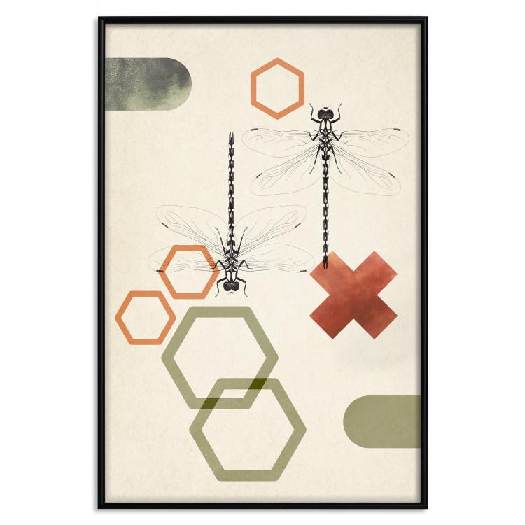 Poster Dragonflies and Geometry - abstract composition of colorful figures and insects