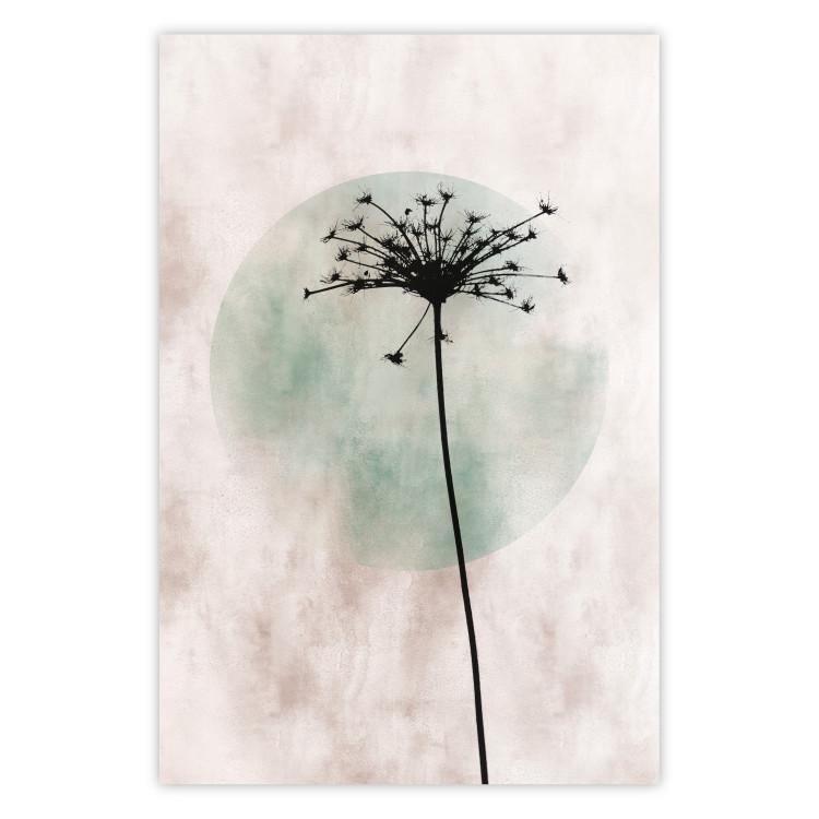 Poster Autumn Evening - black dandelion flower on a light background with a large circle