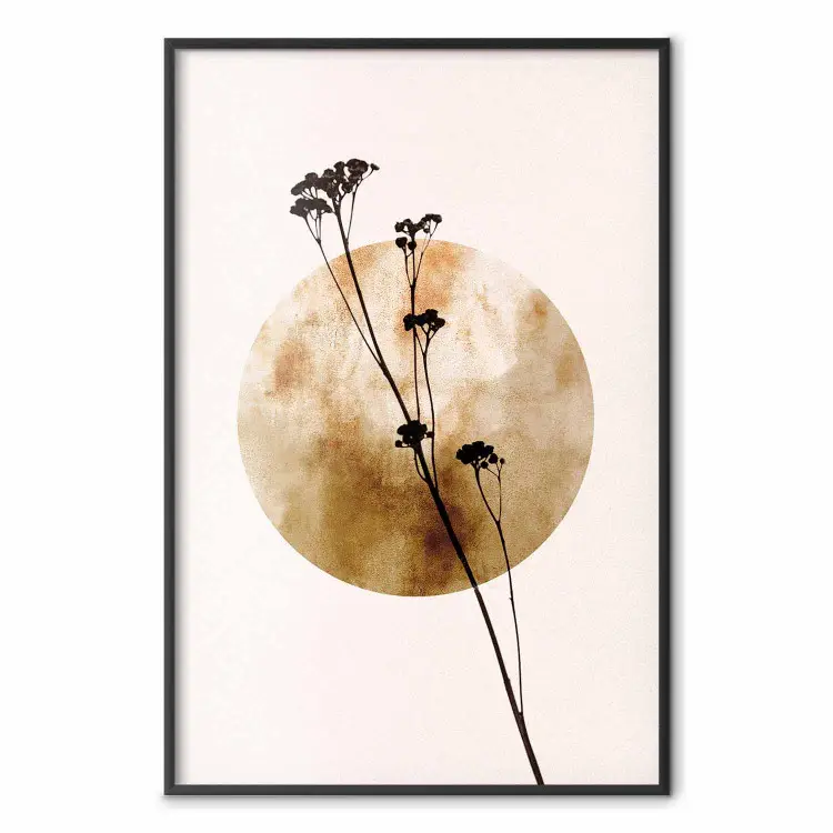Plant Figure - black plant and large golden circle on a light background
