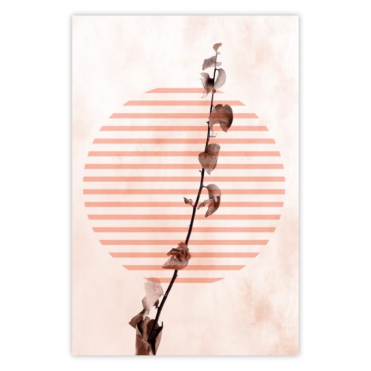 Poster Scrawny Branch - plant in a circle with stripes in an abstract motif