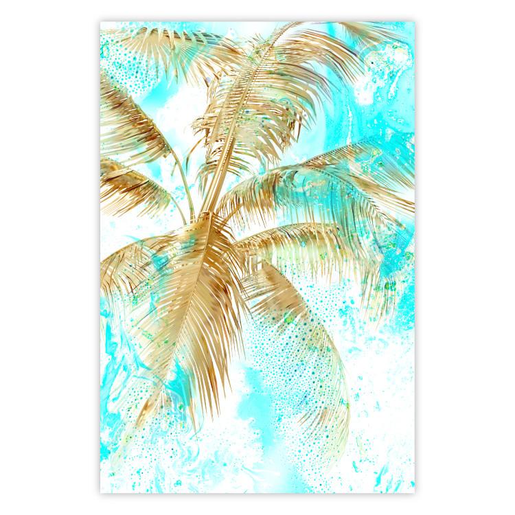 Poster Golden Caribbean - blue tropical landscape with golden palm trees