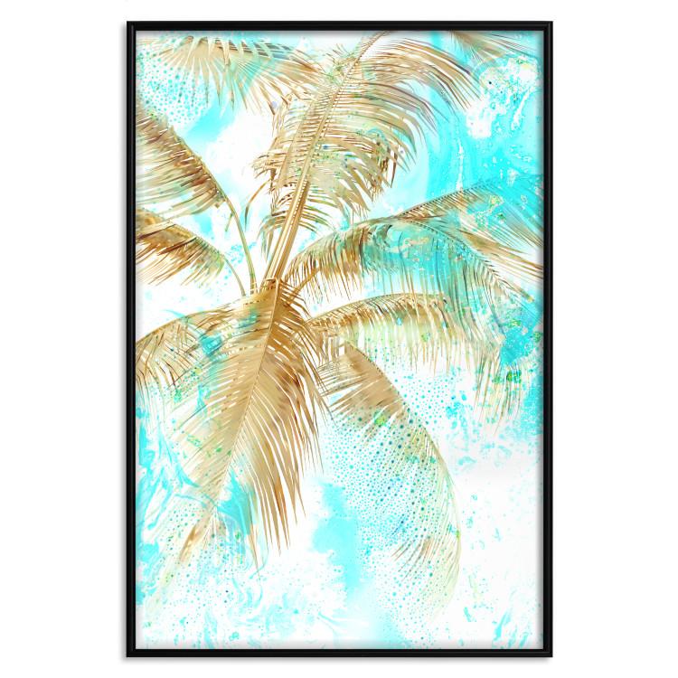Poster Golden Caribbean - blue tropical landscape with golden palm trees