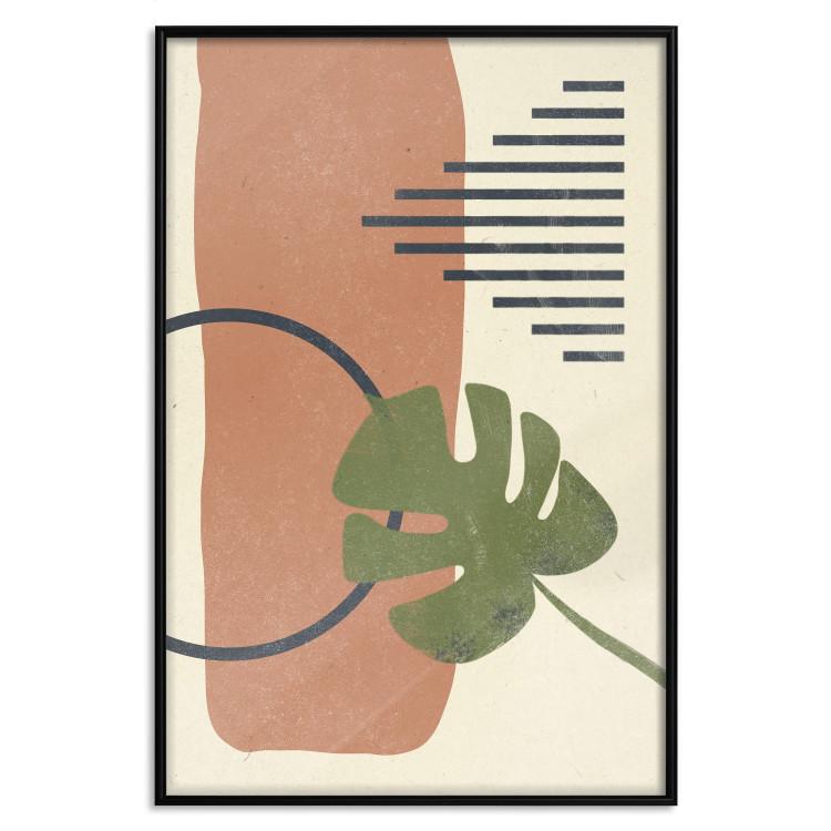 Poster Nature's Geometry - green leaf among figures in an abstract motif