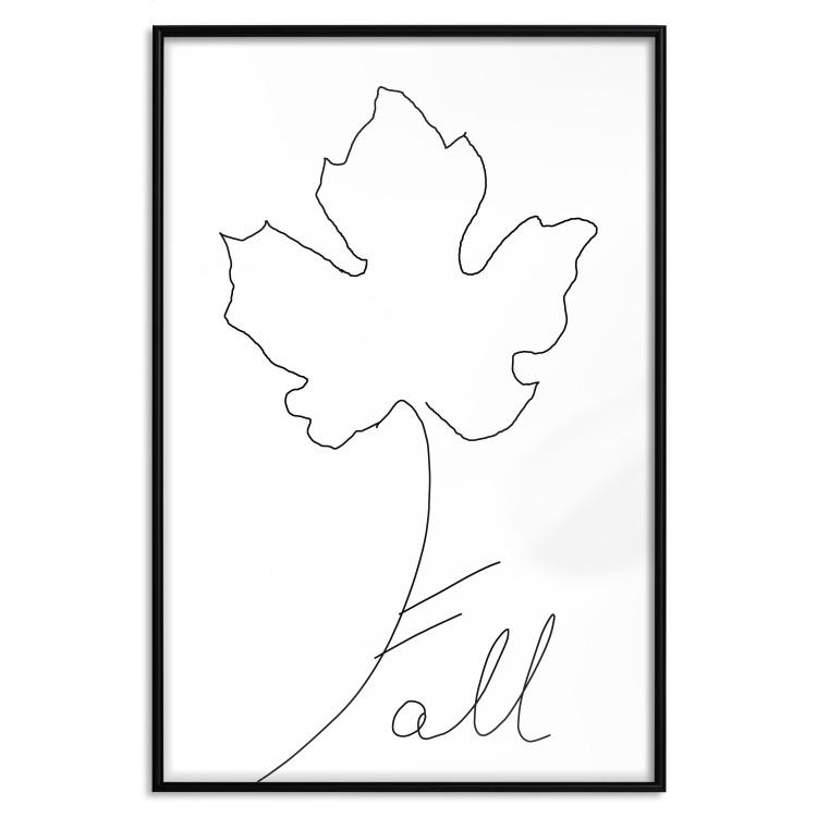 Poster Autumn Treasure - line art leaf and text on a contrasting white background