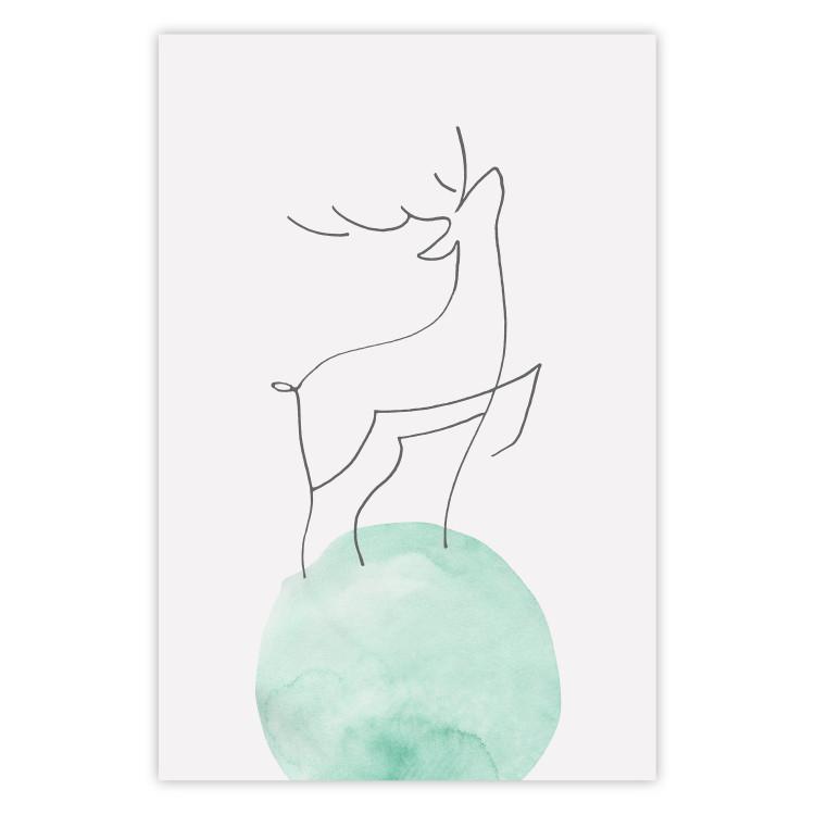 Poster Courage - abstract line art of a deer standing on a turquoise moon