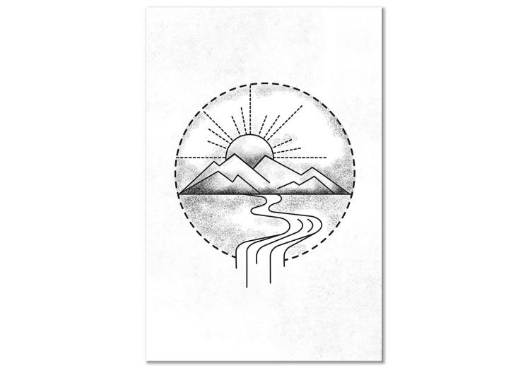 Canvas Print Mountain Drawing (1-piece) Vertical - black and white landscape scenery