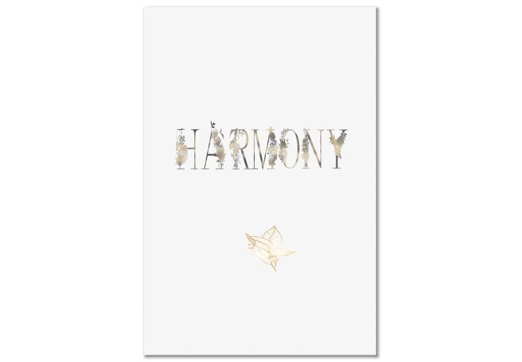 Canvas Print Harmony (1-piece) Vertical - inscription with golden floral accents