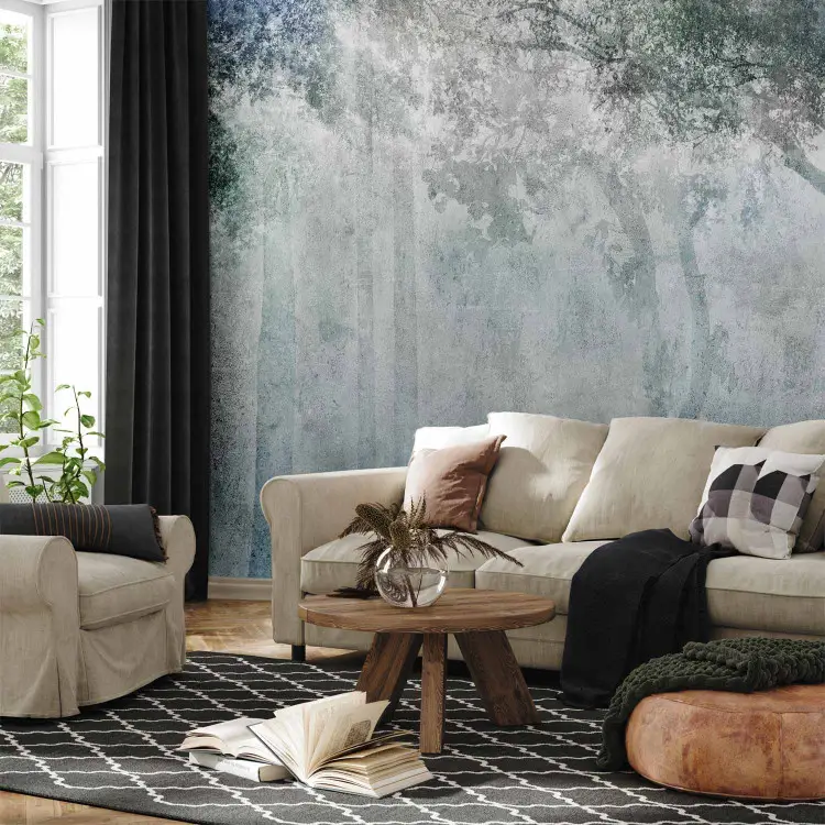 Echo of Trees - Forest with Pastel-Colored Trees on a Gray Background
