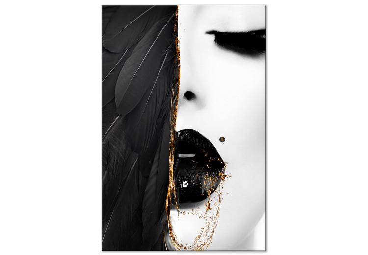 Canvas Print Angel's Gaze (1-piece) Vertical - woman's face with feathers