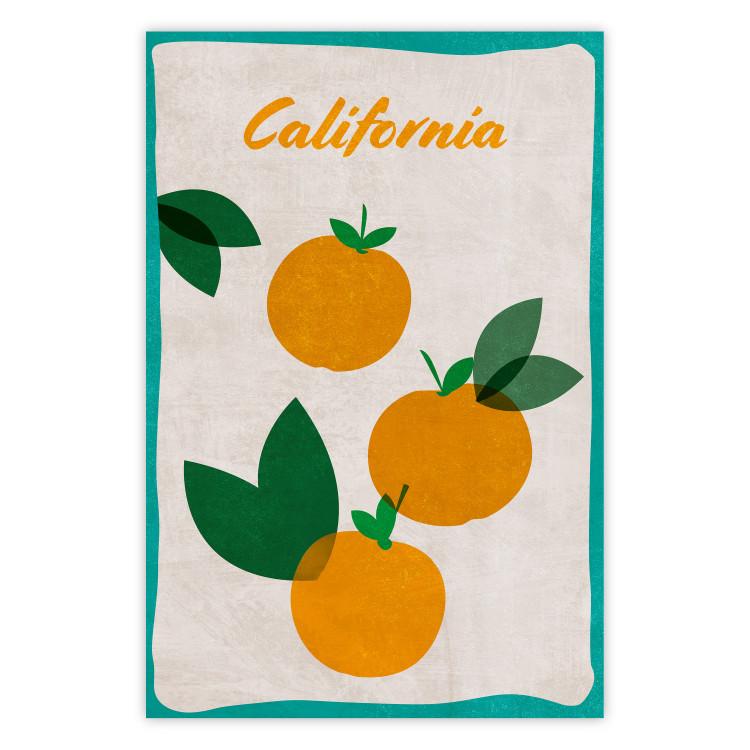 Poster Californian Grove - orange fruits with leaves and text on a light background