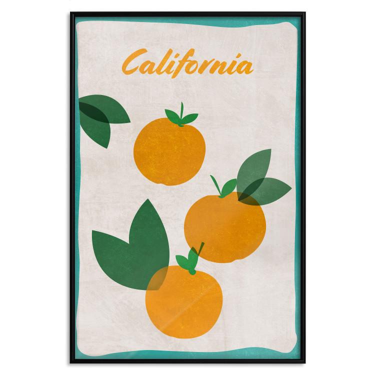 Poster Californian Grove - orange fruits with leaves and text on a light background
