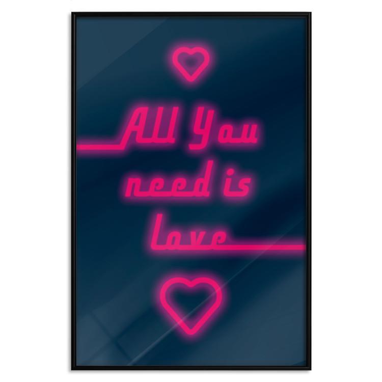 Poster All You Need Is Love - pink neon English texts and hearts