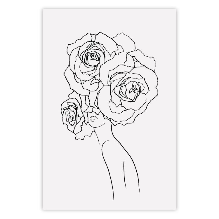 Poster Fantasy Roses - fantasy line art of a woman with flowers on her head