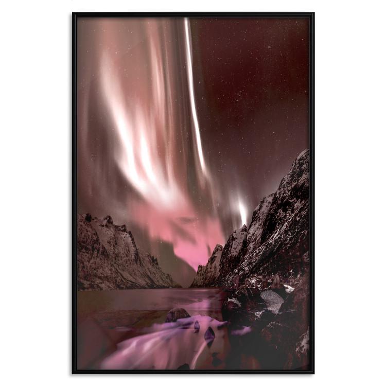 Poster Senna Land - night landscape of pink aurora surrounded by mountains