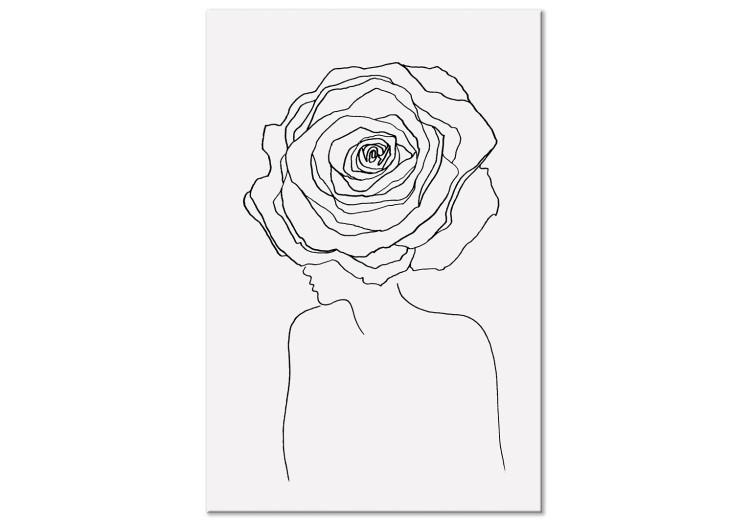 Canvas Print Rose in the hair - a linear woman silhouette with flower