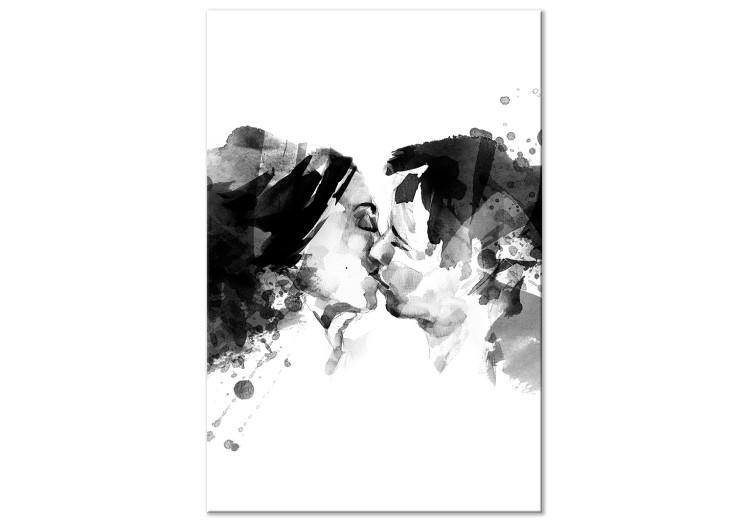 Canvas Print Couples kiss - black and white graphic with two people kissing