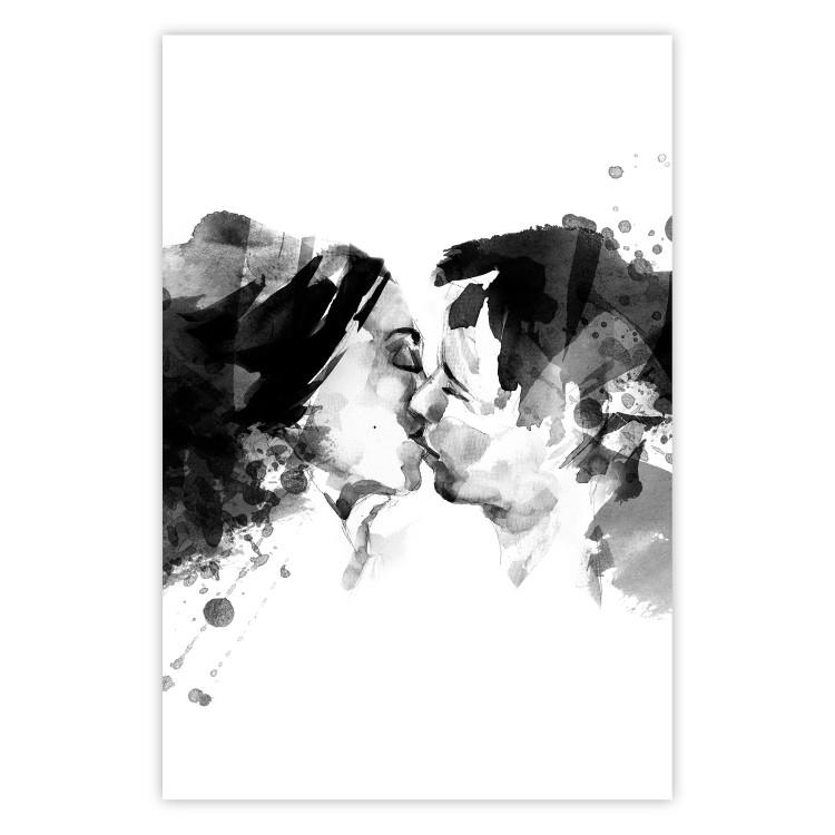 Poster Spontaneous Kiss - romantic kiss of people on a white background