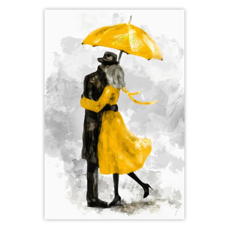 Poster Under the Yellow Umbrella - romantic couple of a yellow woman and a black man
