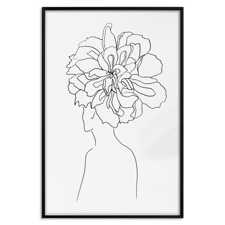 Poster Center of Memories - abstract line art of a woman with flowers on her head