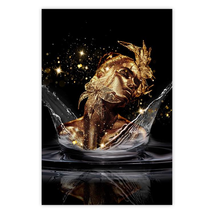 Poster Golden Dream - abstract golden figure of a woman in water on a black background