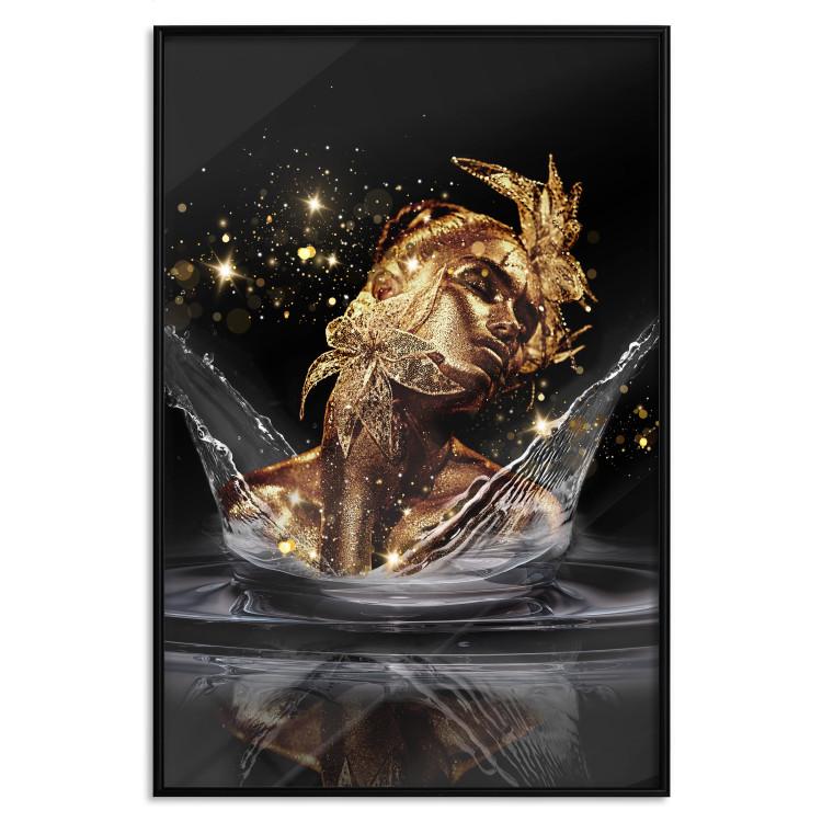 Poster Golden Dream - abstract golden figure of a woman in water on a black background