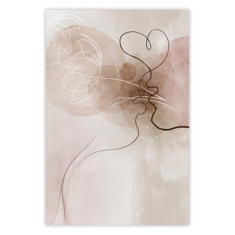 Poster Tangled in Dreams - line art of a couple kissing on an abstract background