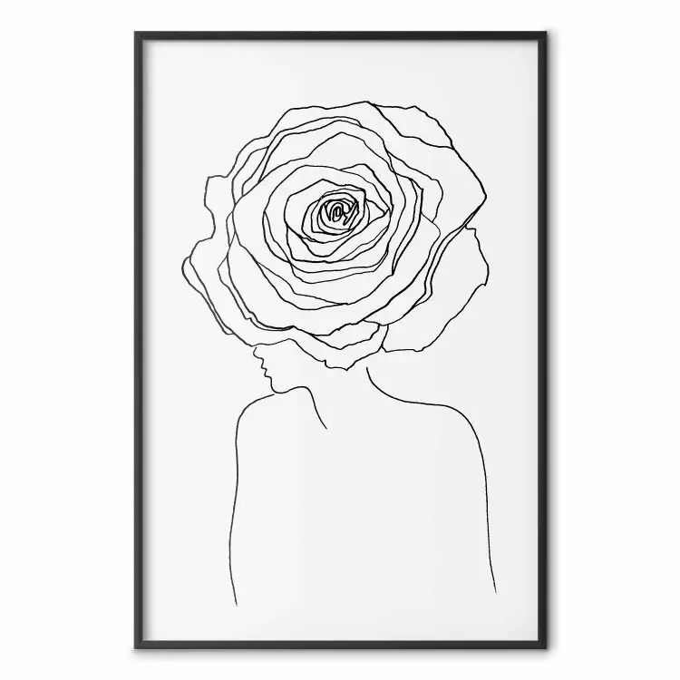 Reversed Glance - black line art of a woman with flowers in her hair