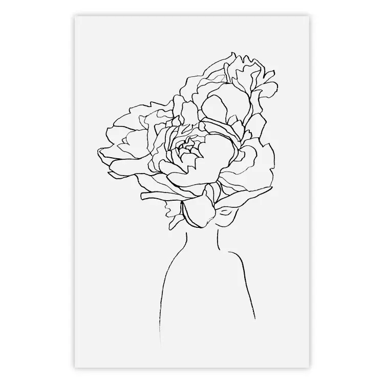 Poster Above Flowers - abstract line art of a woman with flowers in her hair