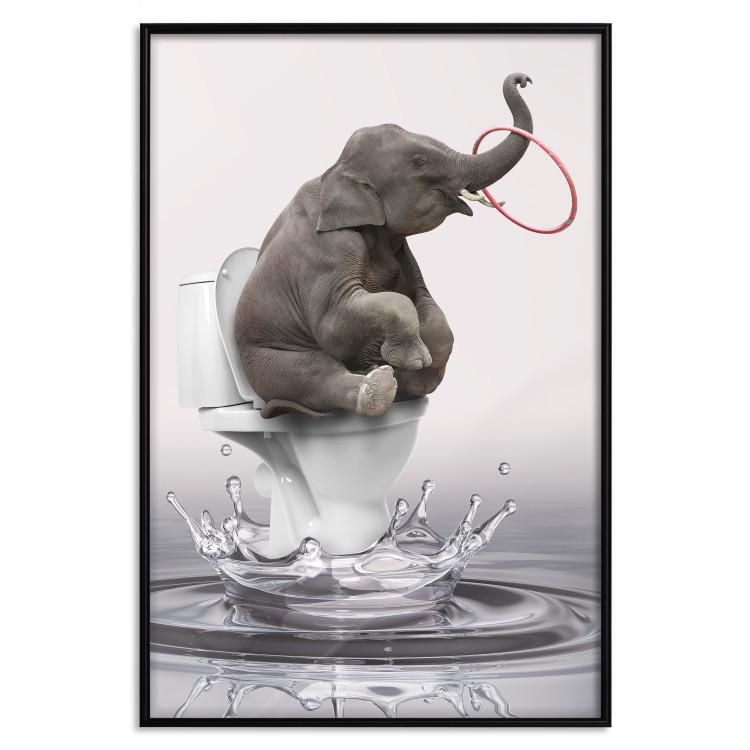 Poster Surfing - abstract and whimsical elephant on a surfboard falling into the water