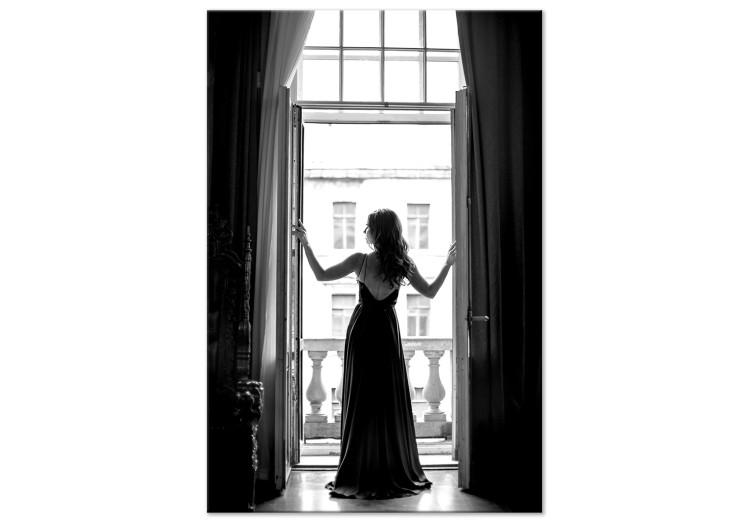 Canvas Print Woman in window - black and white photograph with woman silhouette