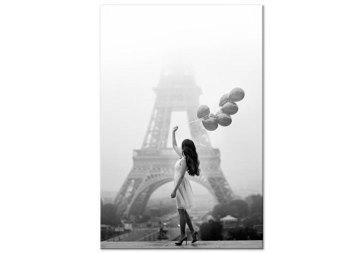 Canvas Print Stroll in the Wind (1-piece) Vertical - woman in Paris and balloons