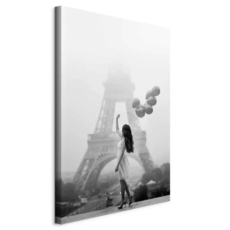 Stroll in the Wind Vertical - woman in Paris and balloons