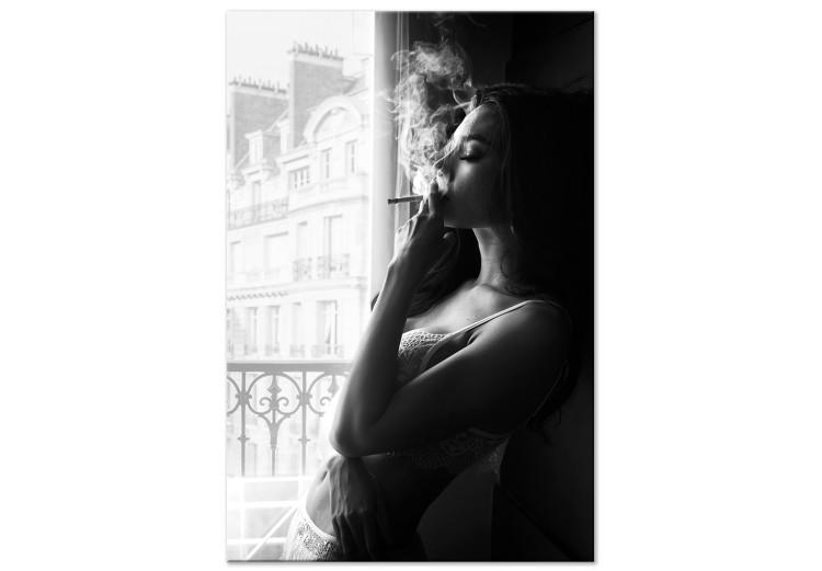 Canvas Print Blissful Moment (1-piece) Vertical - black and white woman at the window