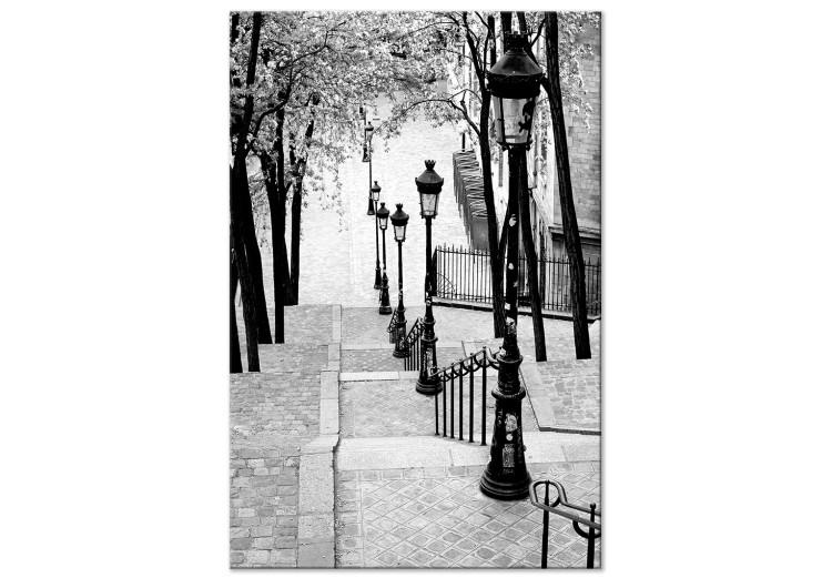 Canvas Print Montmartre (1-piece) Vertical - black and white sidewalks in Paris