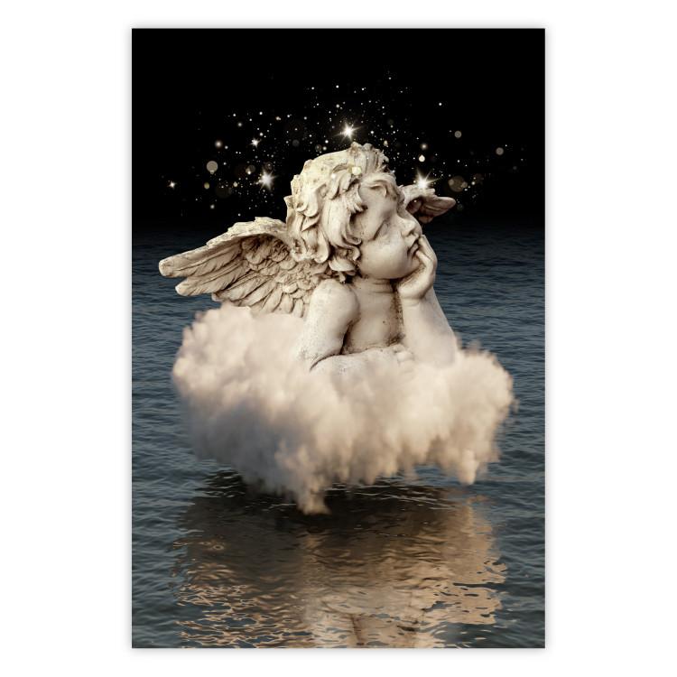 Poster Angelic Dream - whimsical angel in a cloud floating on water