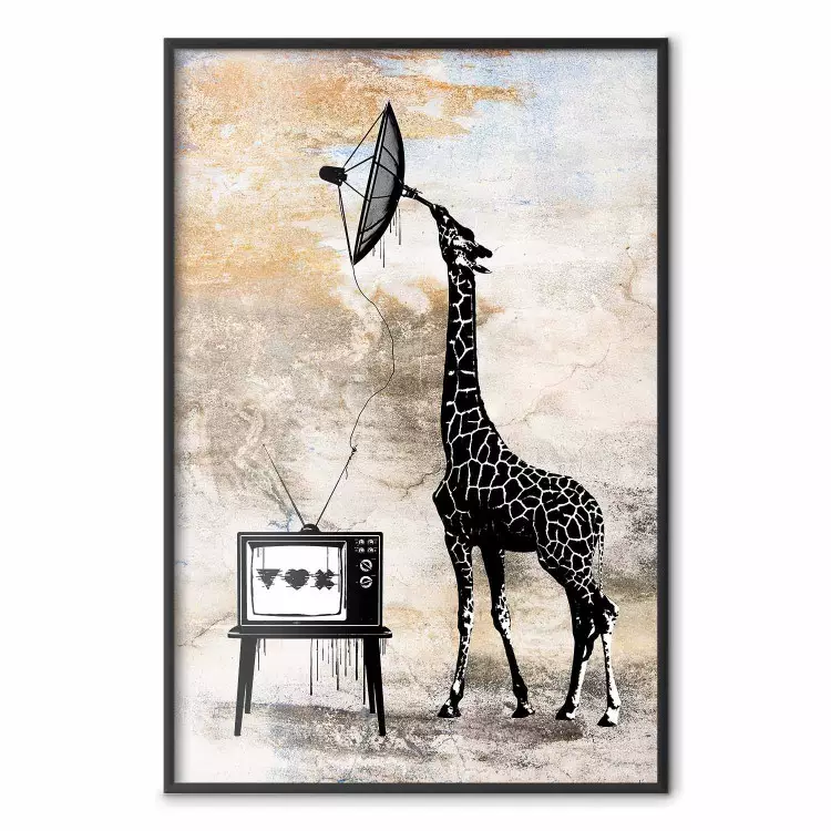 TV Giraffe - abstract black animal holding an antenna