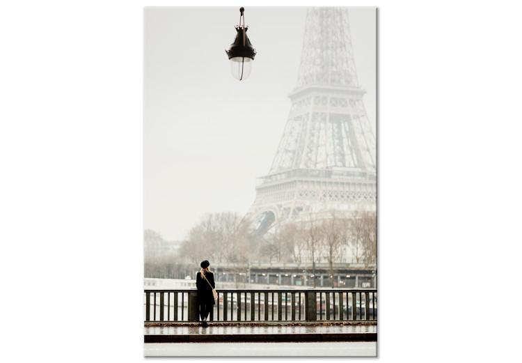 Canvas Print View of Paris - photo with woman on bridge and Eiffel Tower in offset