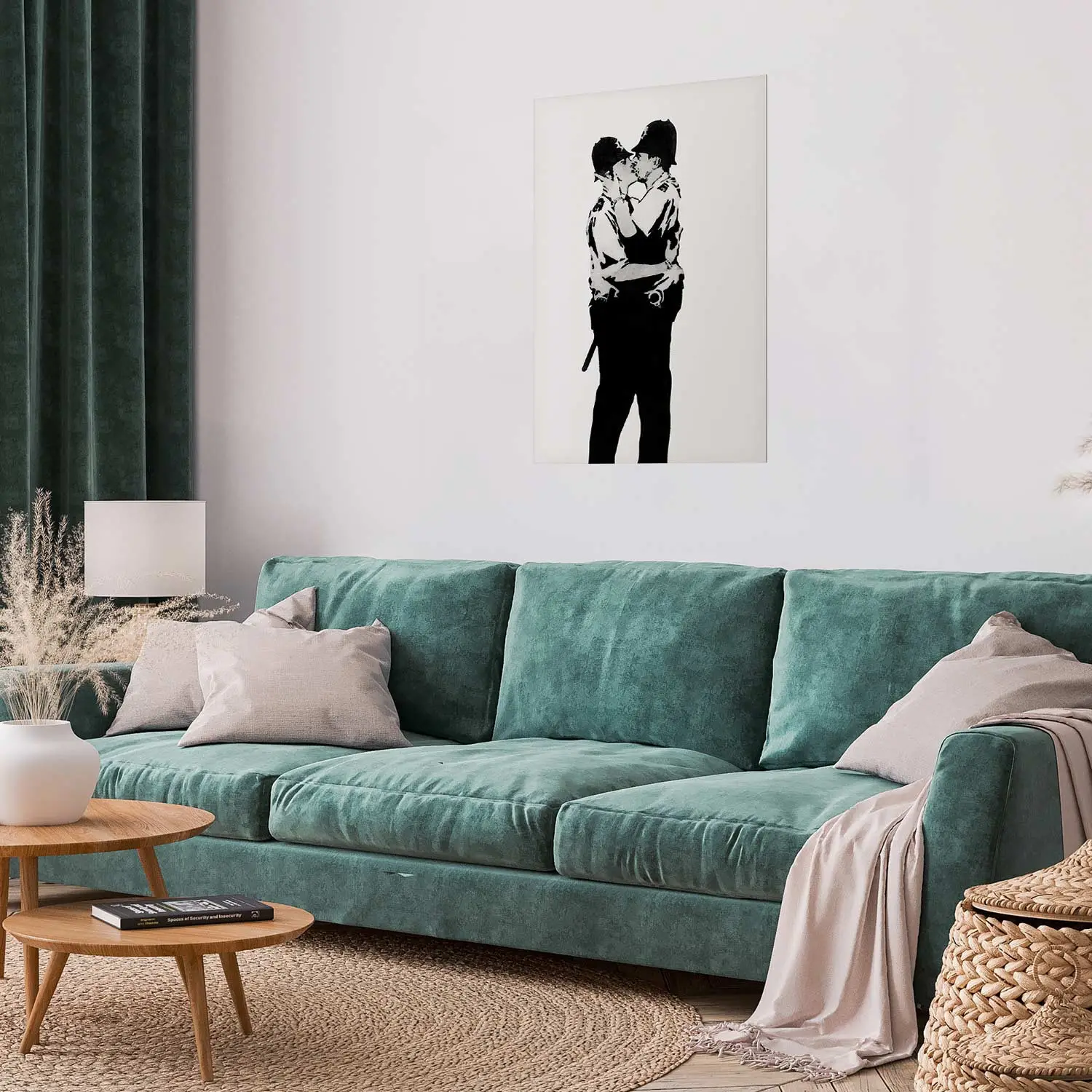 Wall Poster Kissing Coppers two kissing black figures in Banksy