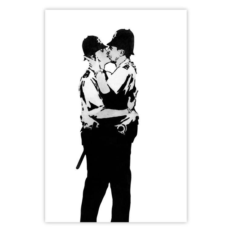 Poster Kissing Coppers - two kissing black figures in Banksy style
