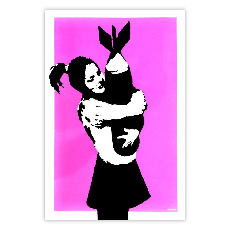 Poster Bomb Hugger - girl with a bomb on a pink background in Banksy style