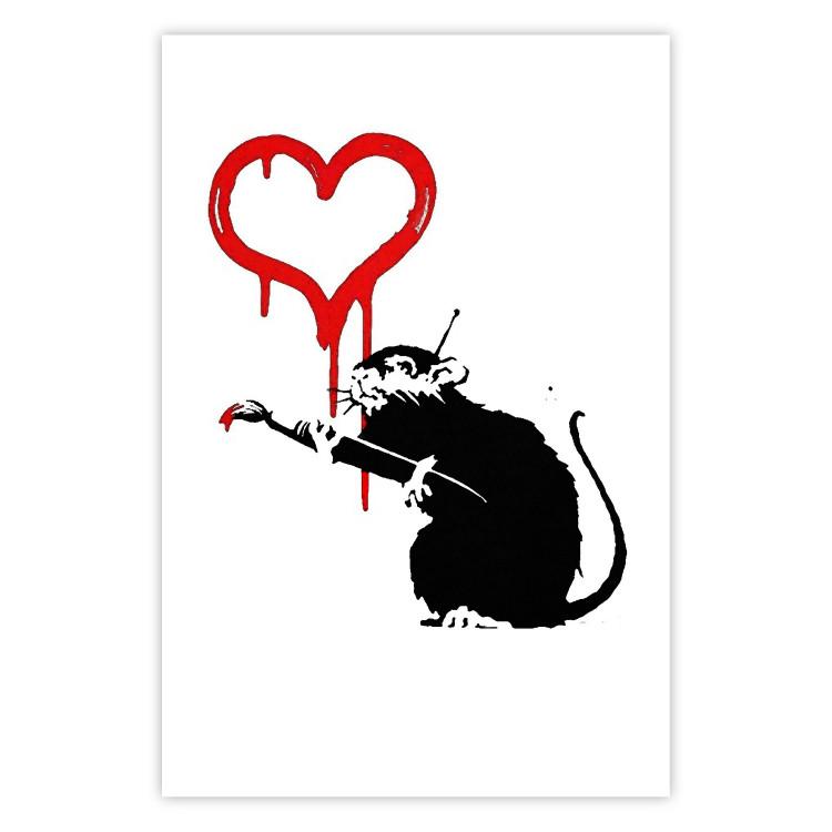 Poster Love Rat - rat painting a red heart on a white plain wall