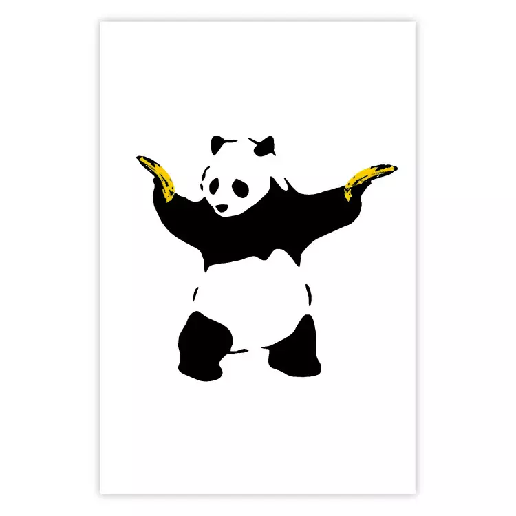 Panda with Guns - black and white animal holding bananas on a white background