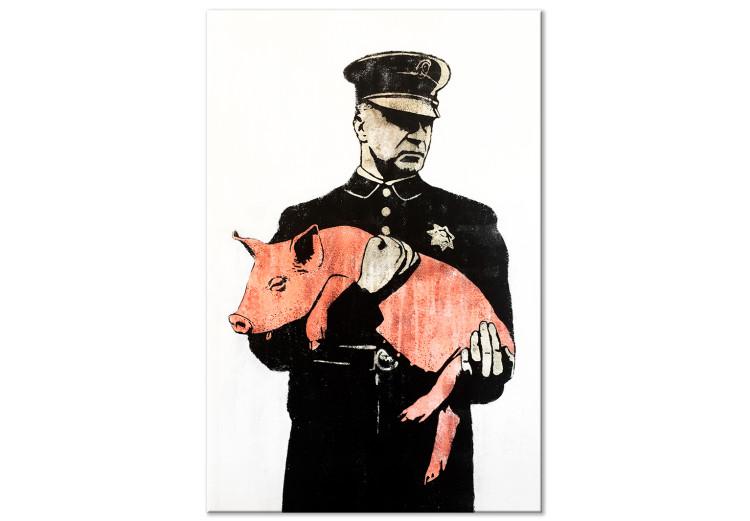 Canvas Print Policeman with a pig - graphic inspired by Banksy's street art